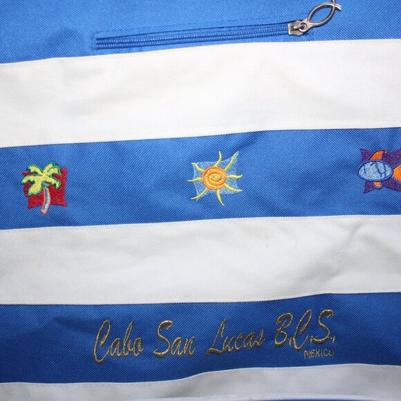 Cabo San Lucas BCS Mexico X-Large 18" X 18" X 10" Blue White Stripe Tote Bag - Picture 4 of 9